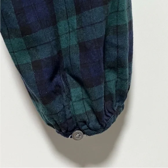 J. Crew Blackwatch Trendy Green Blue Flannel ruffled plaid squareneck ruffle top - Picture 9 of 11